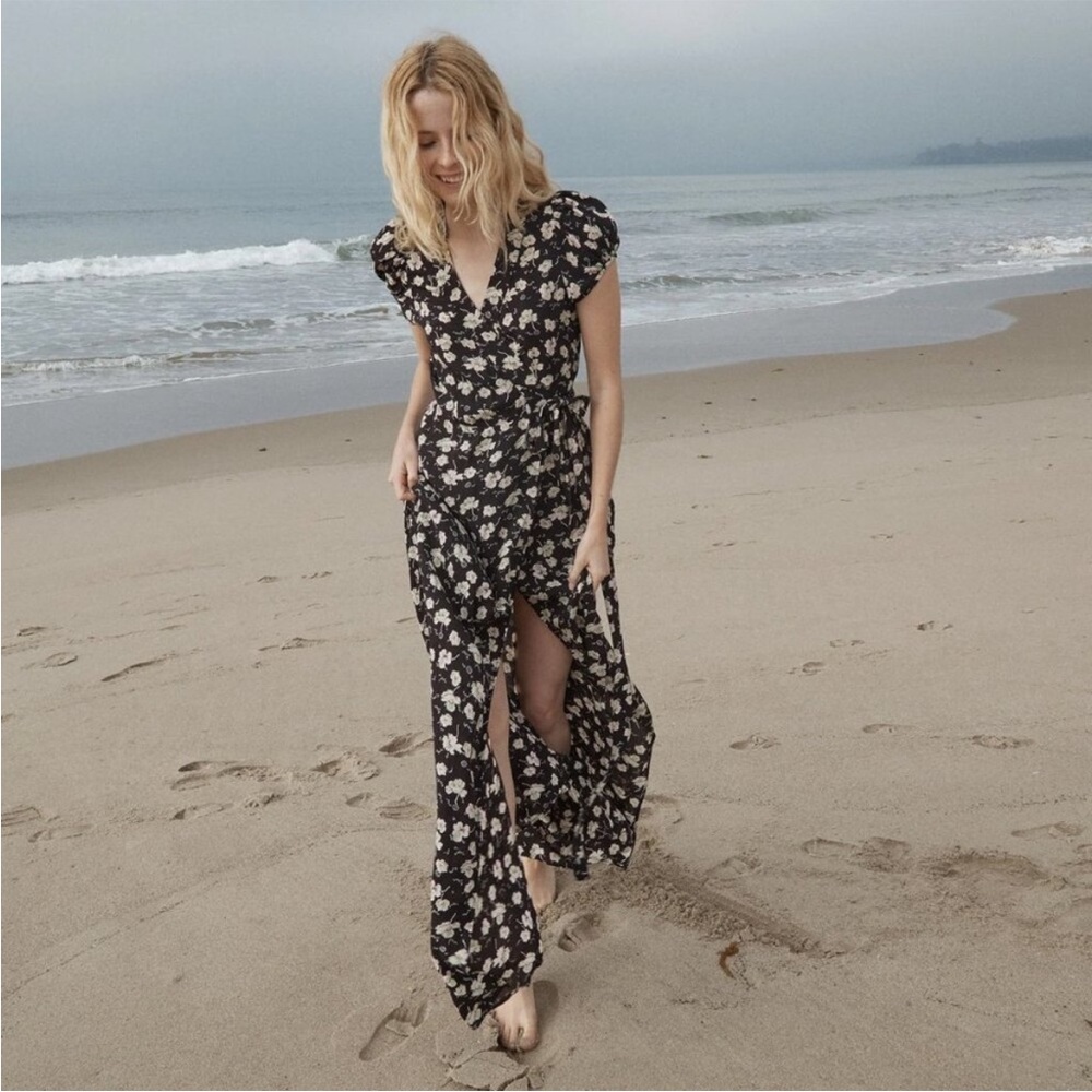 DÔEN Aurora dress, black anemone floral